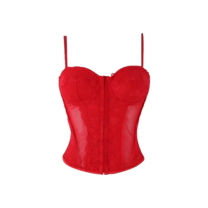 Corsé sexy de tirantes finos for mujer, con encaje floral, sujetador tipo bustier, camisola, lencería moldeadora, corsé reductor, top sin mangas(Red,S)
