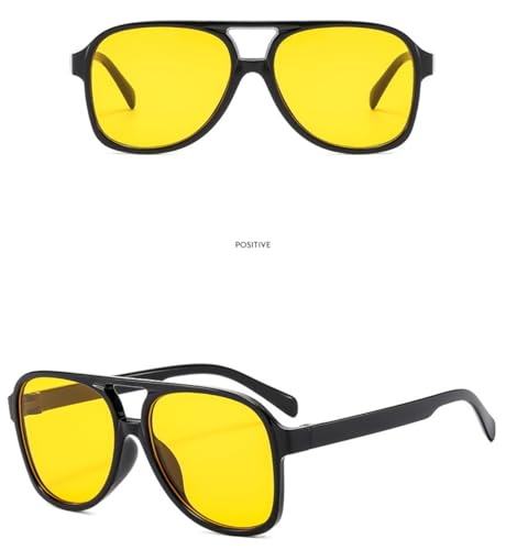 Image of Vintage Aviator Sunglasses for Women Men 70s Glasses Retro Oversized Yellow Lens Shades