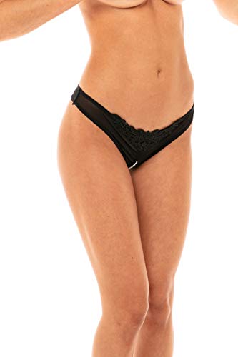Oh La La Cheri Plus Size Crotchless Pearl Thong, 1X/2X, Black