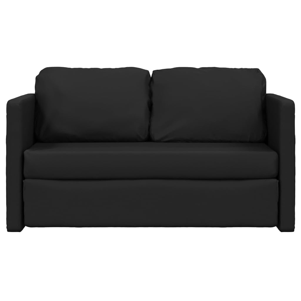 Sofá de suelo, convertible, negro, 112 x 174 x 55 cm, de cuero sintético, moderno, pequeño sofá de 2 plazas, para salón, dormitorio adolescente, estudio