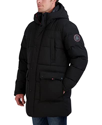Image of HFX Men's Water Resistant Jacket Long Sleeve Zip Up Heavyweight Hood Quilted Stretch Parka Coat