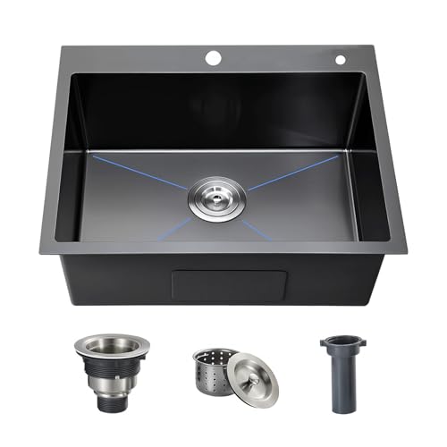 Évier de cuisine noir 40 x 45 cm en acier inoxydable – Évier compact à encastrer avec égouttoir et égouttoir – Idéal pour les petites cuisines, bars ou buanderies (Évier à poser, 40 x 45cm)