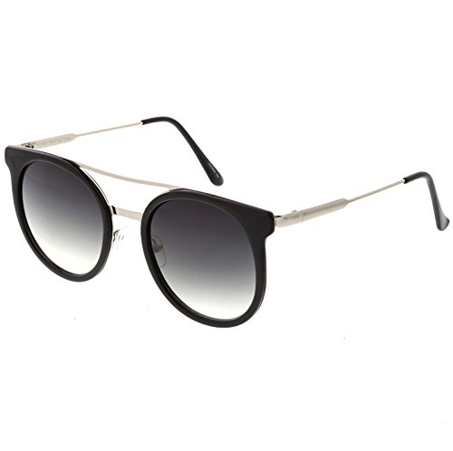 zeroUV - Modern Sleek Double Nose Bridge Round Horn Rimmed Sunglasses 51mm2