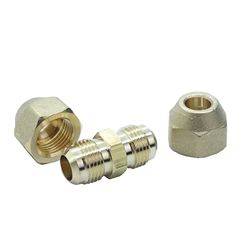 Hongbow Hardware 1 Set Brass Flare Fitting Union Set 3/8 Flare Tube Od Sae 45 Degree Air Conditioning Copper Union Set 3/8Inch X 3/8Inch #TOP2