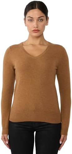 JENNIE LIU Women's 100% Pure Cashmere Long Sleeve Pullover V Neck...