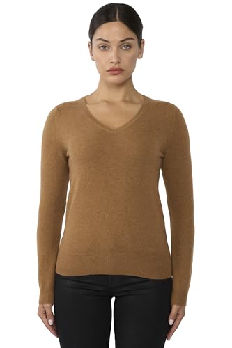 Image of JENNIE LIU Women's 100% Pure Cashmere Long Sleeve Pullover V Neck Sweater