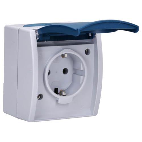 Busch-Jaeger 20 EWN-53 SCHUKO Steckdose mit Klappdeckel und Beschriftungsfeld (Thermoplast) Grau ocean (IP 44) 2CKA002083A0818