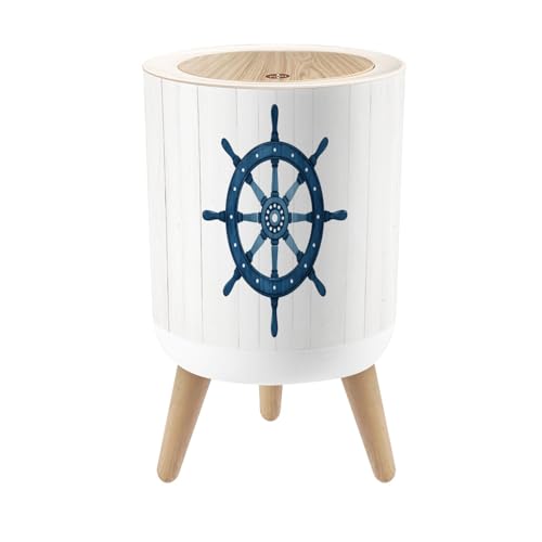 Pequeña caneca de basura con tapa azul gris náutica 1.8 gal