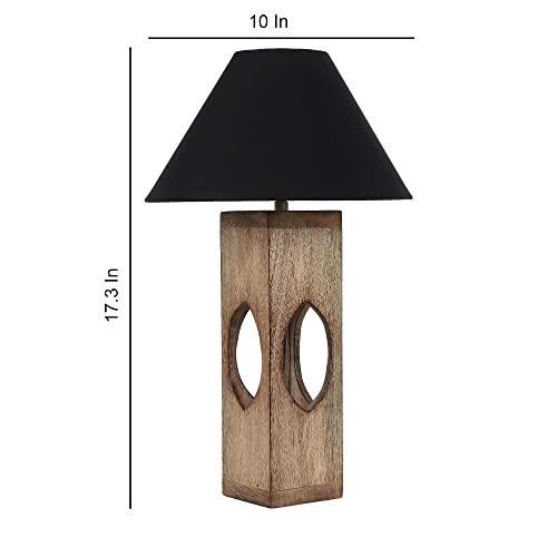 Image of tu casa Mango Wood Table Lamp | Black Cotton Shade Bedside Lamp | Decorative Lighting for Bedroom Living Room Dining Study Hall | Home Decor & Diwali Gifting | 44 cm (Bulb Not Included)