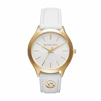 Michael Kors Women's Slim Runway Three-Hand Leather Watch, MK7466, White, 38 mm
