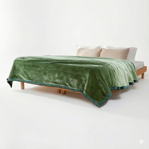 Image of ABRAZO Reversible Mink Blanket for Winter & AC | Double Bed 220x240 cm Soft & Warm Blanket /Dohar /Quilt /Comforter | All Season Use | (Green)