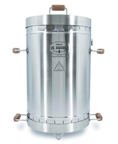EL BARRIL 45lbs Smoker Grill Combo, Stainless Steel Vertical Barrel Charcoal Grill, Outdoor Smoker with Even Heat Distribution