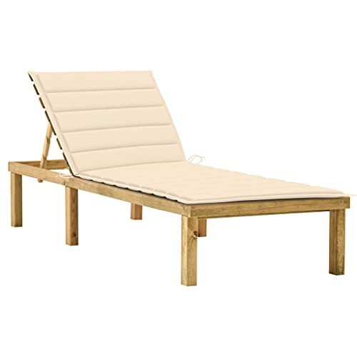 Vetnasa Tumbona con cojín Crema Madera de Pino impregnada Mobiliario, Muebles de jardín, Asientos de Exterior, Tumbonas Crema 27,18 KG