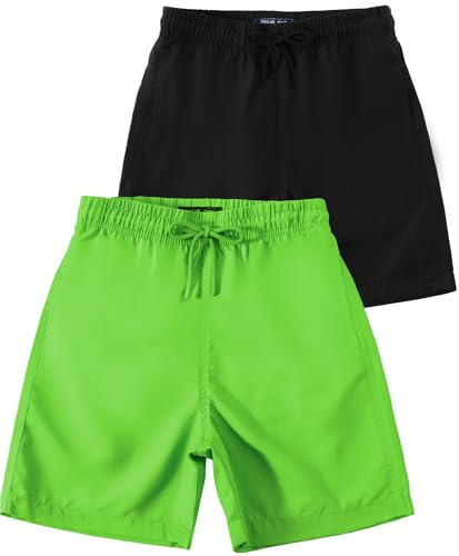 KAILUA SURF 2 Pack Boys Swim Trunks, High-Visibility Safety Colors and American Flag, Quick Dry Kids Shorts, Sizes 2T-16