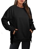 Glamaker Women's Oversized Sweatshirt Casual Crew Neck Sweatshirts Loose Fit Long Sleeve Pullover Tops with Pockets Black L