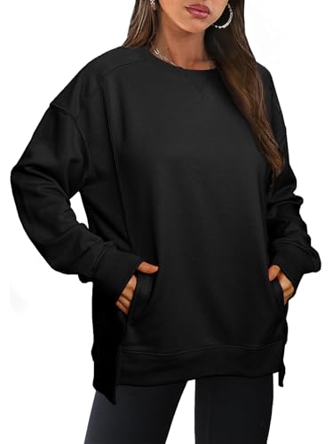 Glamaker Women's Oversized Sweatshirt Casual Crew Neck Sweatshirts Loose Fit Long Sleeve Pullover Tops with Pockets Black L