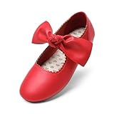 DREAM PAIRS Girls Mary Jane Dress Shoes Bow Ballerina Flats for Wedding, Party, Christmas,Size 1 Little Kid,RED,ANGIE-5