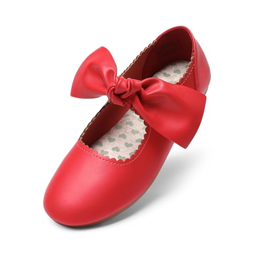 Dream Pairs Girls Ballerina Flats Mary Jane Front Bow Dress Shoes 11 Little Kid Red