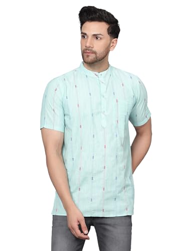Image of LATEST CHIKAN Men's Cotton Regular Casual Strped Short Kurta Half Sleeves - (SK-LJ.DS.AS)