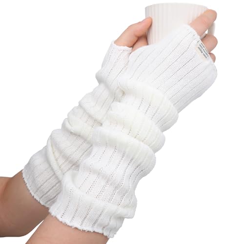 ZEYIYER - ZEYIYER Chauffe-bras blancs 39 cm Gants tricotés sans doigts pour femme Manchettes unisexes pour l'automne et l'hiver avec trou pour les pouces Gants extensibles Chauffe-bras