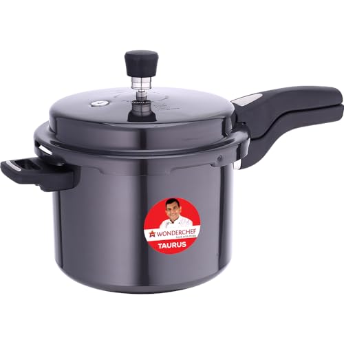 Image of Wonderchef Taurus Hard Anodized Outer Lid Pressure cooker, 5 liter, Cool Touch Handles for Durability, Induction Friendly, Black, 5 year warranty, ISI Certified