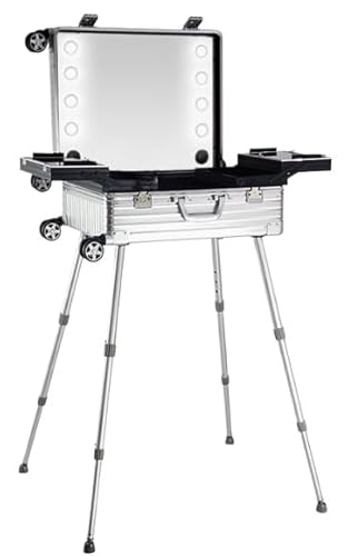 プロ用メイクボックス メイクボックス 鏡付き 調節可能な脚 (a,25インチ)