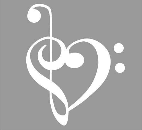 Lucidchaos Graphics Bass and Treble Clef Heart Decal Sticker - Size:6.0 x 4.8 inches - Color:White