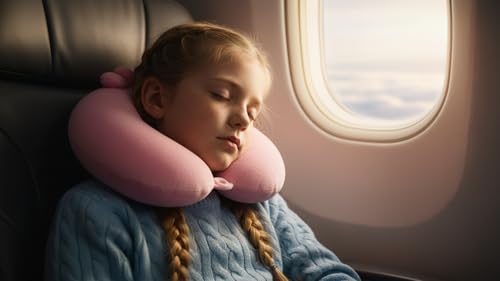 Image of Soft and Comfortable Cartoon Designed U-Shaped Kids Travel Neck Pillow for Airplane Car Flight Head Neck Support for Boys and Girls (Pack of 1, Pink)