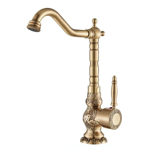 Robinet antique haut de gamme mitigeur de lavabo rétro en laiton massif grand modèle WJ5501
