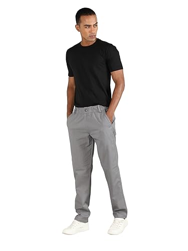 Image of CHKOKKO Men Mid Rise Slim Fit Solid Regular Trouser