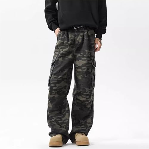 Men's Camo Baggy Cargo Jeans Straight Loose Denim Pants Y2K Streetwear Casual Wide Leg Jeans Pants with Pockets 7