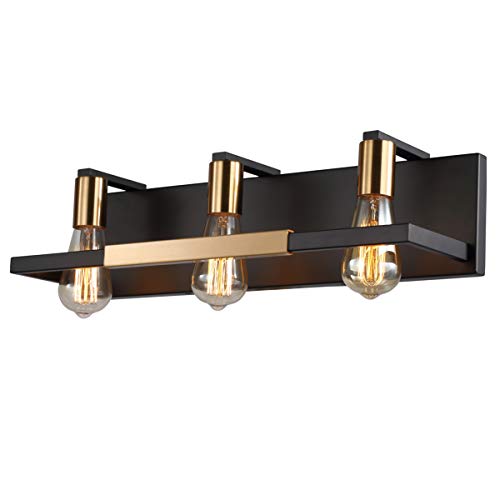 Hamilyeah Rustic Bathroom Light Fixtures Over Mirror, Matte Black and Gold Vanity Lights for Bathroom, 3 Light Vintage Wall Lighting Fixtures,Industrial Kitchen Wall Mounted Lighting UL Listed