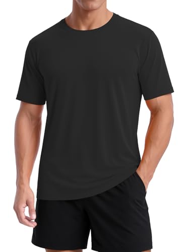SMENG Men's Sun Protection Short Sleeve Swim Rash Guard Quick Dry Breathable T-Shirt for Running Hiking & Fishing Black XL