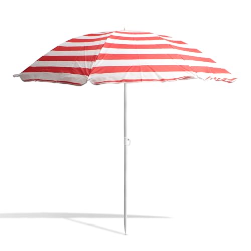 THE SECRET HOME - Sombrilla de Playa con Protección UV 50+ - Ø200 cm - Color Rojo y Blanco - Parasol de Tela Oxford y Metal - Incluye Bolsa de Transporte – Ideal para Viajes y Camping