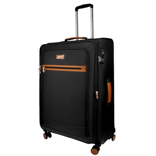 Image of F Gear Softair Medium Soft Luggage | Lightweight Expandable Carry-On Trolley Bag with 360 Spinner Wheels, Silent 8-Wheel System, Built-in TSA Lock, Anti-Theft Zipper & Luggage Tag (Black)