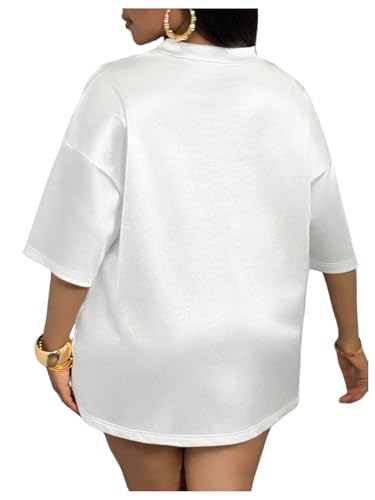 SOLY HUX Women's Plus Size Lace Sheer Jersey Shirt Y2k Number Graphic Tees V Neck Half Sleeve Summer Tops Streetwear2