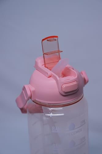 Image of Motivational Water Bottle with Time Markers, 2 Litre Bottle, Double sipper Flip-Top Lid (pink)