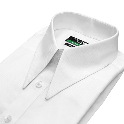 John Clothier Men’s White Dress Shirt Self Design 100% Cotton Long Sleeve Spear Collar Classic Fit 1900's Vintage Fashion4