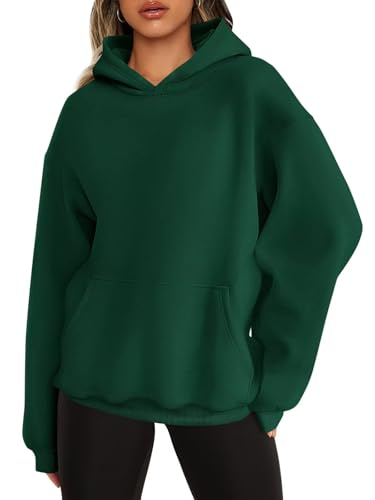 ORANDESIGNE Womens Oversized Letter Print Hoodies Graphic Fleece Sweatshirts Long Sleeve Pullover with Pocket 2025 Deep Green Medium