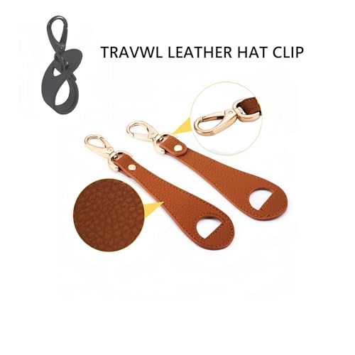 Hat Clip for Travel on Bag, Travel PU Leather Hat Clip, Beach Hat Clip, for Hands-Free Bag, Backpack, and Hiking Gear Clip-on Holder Strap for Baseball, Ponytail, Snapback Caps (2 Pcs)2