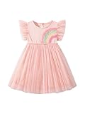 TCWWBB Girls Summer Dresses Princess Unicorn Butterfly Floral Rainbow Tulle Dress Cotton Polyester Shirt Short Sleeve Sleeveless Dresses for Kids Age 1-7 Years Old