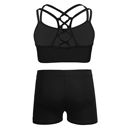 Girls Two Piece Sports Outfit Dance Crop Top Bra with Shorts Set for Gymnastics Dancing Swimwear