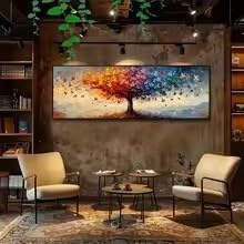 KEMEIQI Oversized Tree of Life Canvas Art-Abstract Multicolor Butterfly Wall Prints for Living Room and Bedroom Decor Artwork(65x130cm/Frameless)