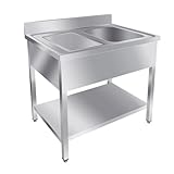GastroHero Spültisch Edelstahl 100x60 cm mit 1 Becken rechts Aufkantung Grundboden Profi Gastronomie Spülbecken Basic-Serie AISI 201