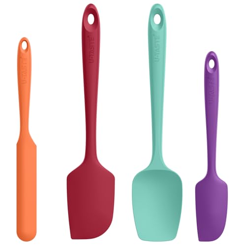 High Heat Resistant Silicone Spatula: U-Taste 600ºf Hot-Proof Food Grade Rubber Kitchen Baking Scraper, Flexible And Sturdy Cooking Utensil For Mixing Scraping In Nonstick Cookware (4Pcs, Multicolors)
