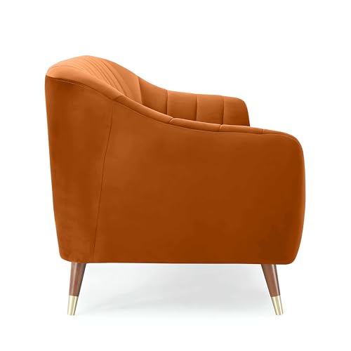 Image of AMATA Marino Solid Wood 3+2 Seater Orange Suede Velvet Fabric Sofa Set with Two Cushions Perfect for Home Office Guests Living Room (04 Orange, 3+2 Seater)(3 Year Warranty)