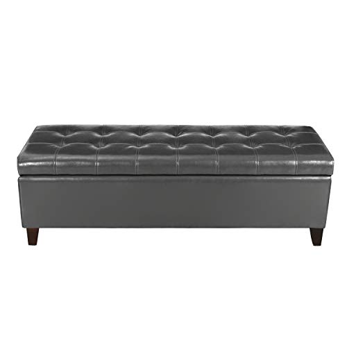Joveco Storage Ottoman Bench, Tufted Leather 51 Inch Storage Bench for End of Bed Bedroom Living Room (51â€, Dark Gray)