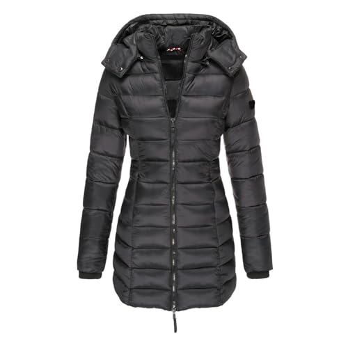 CUOREZ Chaqueta de invierno para mujer, chaqueta de longitud media, chaqueta de plumón, Negro -, X-Large