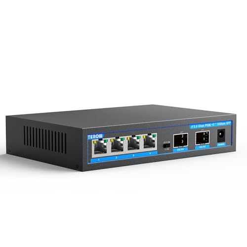 Image of PoE+ Ethernet Switch,IEEE802.3af /at, Up to 30W, 65W, 4*2.5Gb PoE with 2*SFP Uplink,60Gbps,Base-T,Desktop /Wall Mount, for AP & IP Cameras,Home,Gaming,Office,Plug & Play | Fanless Quiet