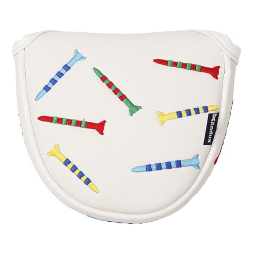Andux PU Striped Tees Pattern Golf Putter Head Covers Semicircle, White